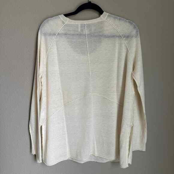 Brochu Walker Cashmere Sweater Sheer Cream Scoop Neck Exposed Hem Women's M - Picture 4 of 10